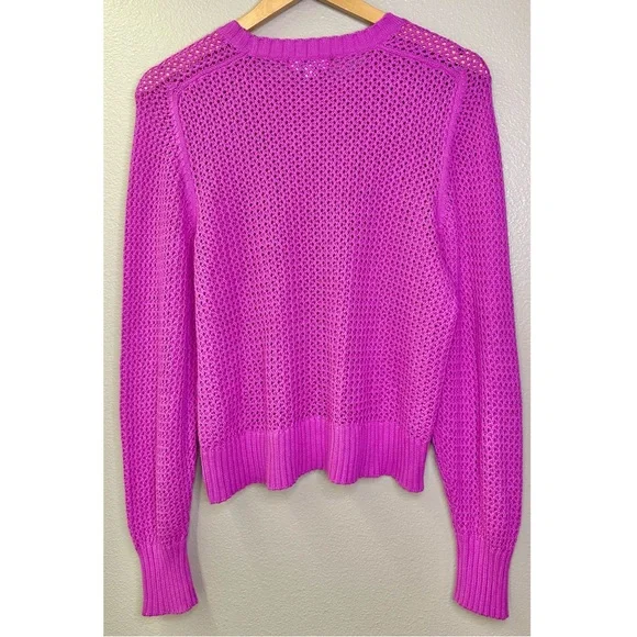525 America Open Knit Crochet Vibrant Purple Pink Crewneck Sweater - Picture 3 of 7
